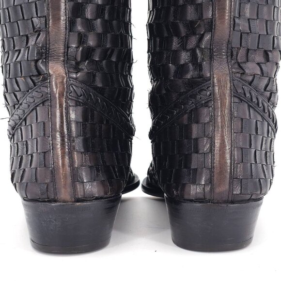 Vintage Bally Italy Full Hand Woven Calfskin Boots Mens 8.5 Dress Western Cowboy - Picture 7 of 15